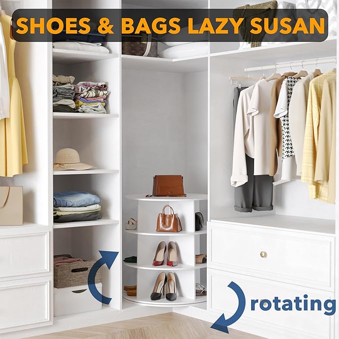 SpaceAid 3 Tier Rotating Shoe Rack Tower, Spinning Shoe Display Lazy Susan, Revolving 360 Shoe Rack Storage Round Carousel, V