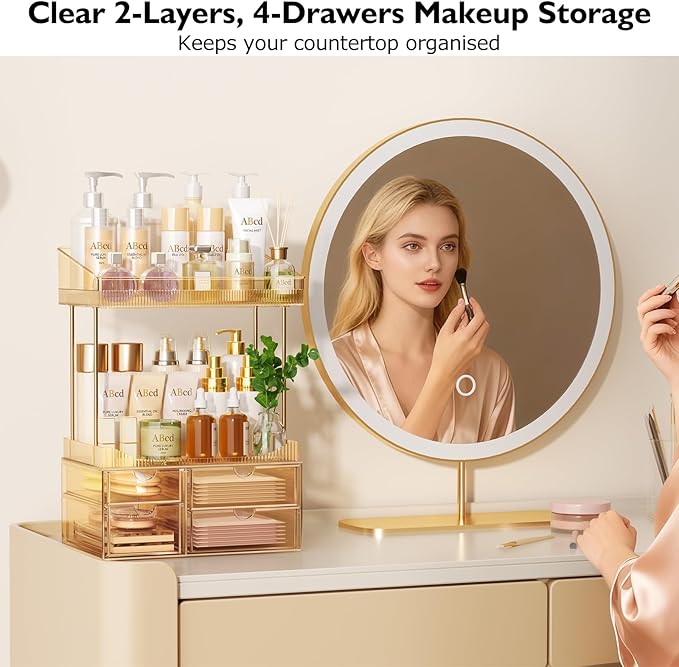 SNSLXH 4 Drawers Makeup Organizer - 4 Tier Makeup Storage, Cosmetics Organiser, Ideal for Cosmetic, 4 Dividers with Drawers f
