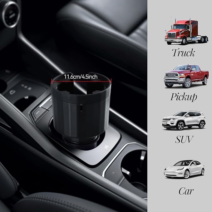 Universal Cup Holder Expander | 65-108mm Adjustable Car Adapter | Non-Slip Base for Bottles, Mugs & Handled Cups | Fit for Truck, RV, SUV, Car, Boat