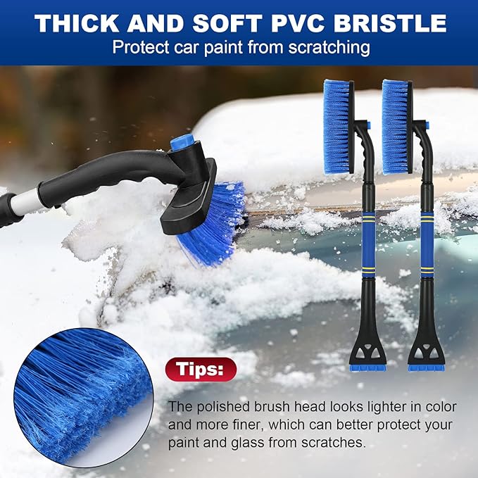 BFONS 2PCS Ice Scrapers for Car Windshield, 2-in-1 Snow Scraper and Snow Brush for Car SUV Truck, Car Ice Windshield Scraper for Ice and Snow with 360° Pivoting Brush and Ergonomic Foam Grip Blue