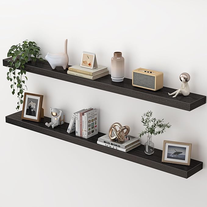 Heimlove 55 Inch Floating Shelves for Wall,Extra Long Mounted Storage Wall Shelves with Invisible Metal Bracket for Bedroom L