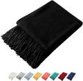 Homiest Decorative Knitted Throw with Fringe, Lightweight Acrylic Knit, Soft Tassel for Couch, Sofa, Bed (Black, 50 x 60 Inch