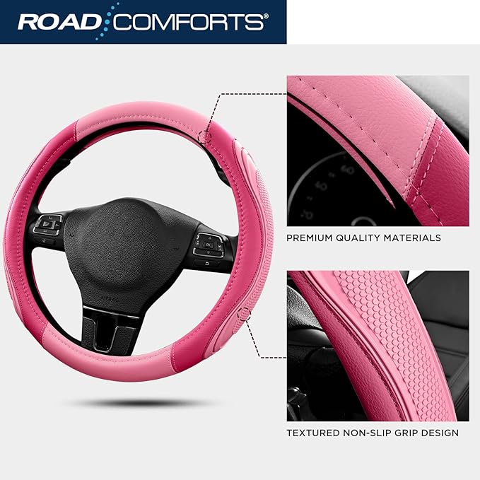 Road Comforts Car Steering Wheel Cover - Microfiber Leather Steering Wheel Wrap Sports 14.5-15 Inch Steering Wheel Cover Non-