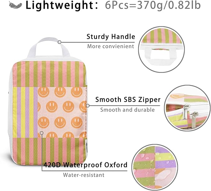 6 Pcs Compression Packing Cubes, Packing Cubes for Travel, Waterproof Luggage Organizer Bags Set, Cute Packaging Cubes for Wo