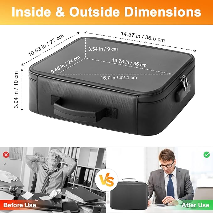 Fireproof Waterproof Document Bag with Lock - Mondoshop Portable Waterproof Document Organizer for Important File - Fire Proo