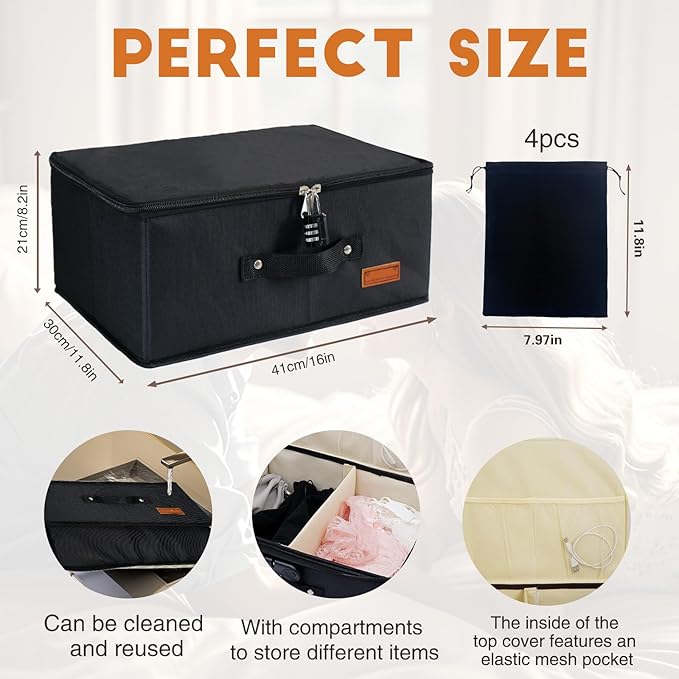 Locking Game Toy Storage Organizer Lock Box Toy Storage Bins Game Toys Storage Bags with 4 Drawstring Bags, Large capacity 16