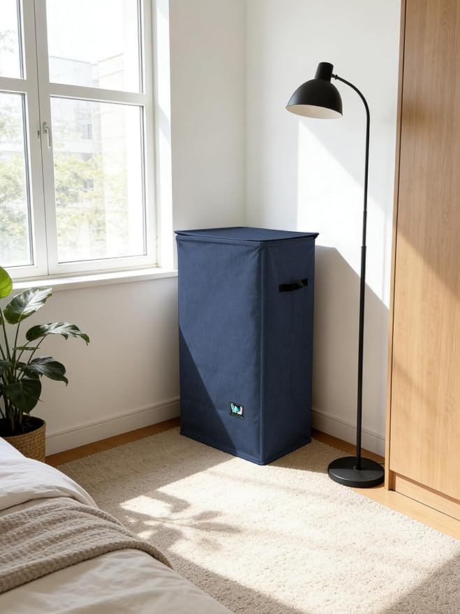 WTREE Laundry Hamper with Lid, Reinforced Sturdy Clothes Hamper with Anti-Puncture Base, Large Collapsible Laundry Basket wit