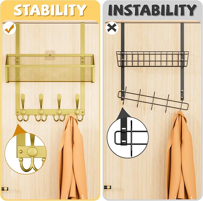 Kaiferty Over The Door Hooks Organizer, Coat Rack Over The Door Storage Hanger Towel Rack, Back of Door Storage Organizer for