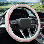 HAOTULE Leather Steering Wheel Cover， with Anti-Slip Stripe Design - Enhanced Grip, Fashion Style, Safe, Non-Slip, Breathable