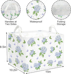 FYSUIMU Blue Floral Nursery Basket Spring Hydrangea Flower Collapsible Storage Box Waterproof Canvas Storage Bin with Handle 