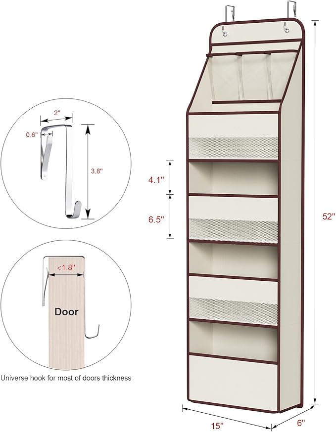 Univivi 5-Shelf Fabric Door Storage Over Door Hanging Organizer with 4 Large Pockets and 3 Small PVC Pockets Nursery Closet C
