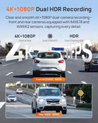 70mai A810S 4K Dual Dash Cam Front & Rear, STARVIS 2 HDR Super Night Vision, AI Motion Detection & 24/7 Parking, Built-in GPS