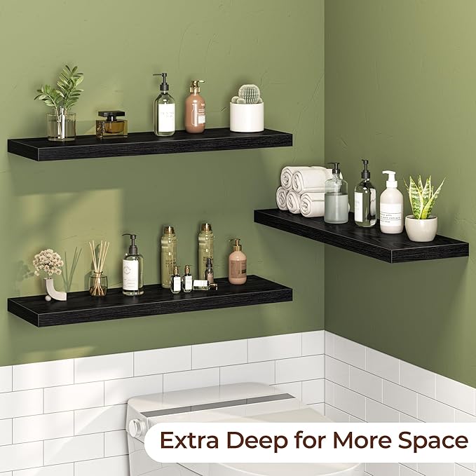 Fun Memories Floating Shelves for Wall 32 Inch Set of 3, Farmhouse Floating Shelves with Invisible Heavy Duty Bracket, 10 Inc