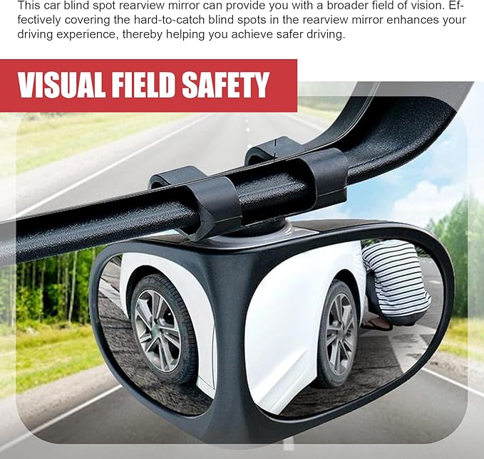 2 PCS Car Blind Spot Mirror, 360 Degree Adjustable Wide Angle Mirror, Double-sided Large Field HD Glass Auxiliary for Free Reversing, Self-adhesive Waterproof Specular Accessories (Black)