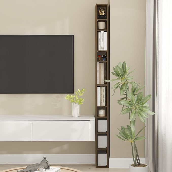 Furinno Fulda Book Shelf, 10-Tier Bookshelf, Space Saving Storage Shelf Bookcase, 9.2 x 5.9 x 78.7, for Living Room, Bedroom,