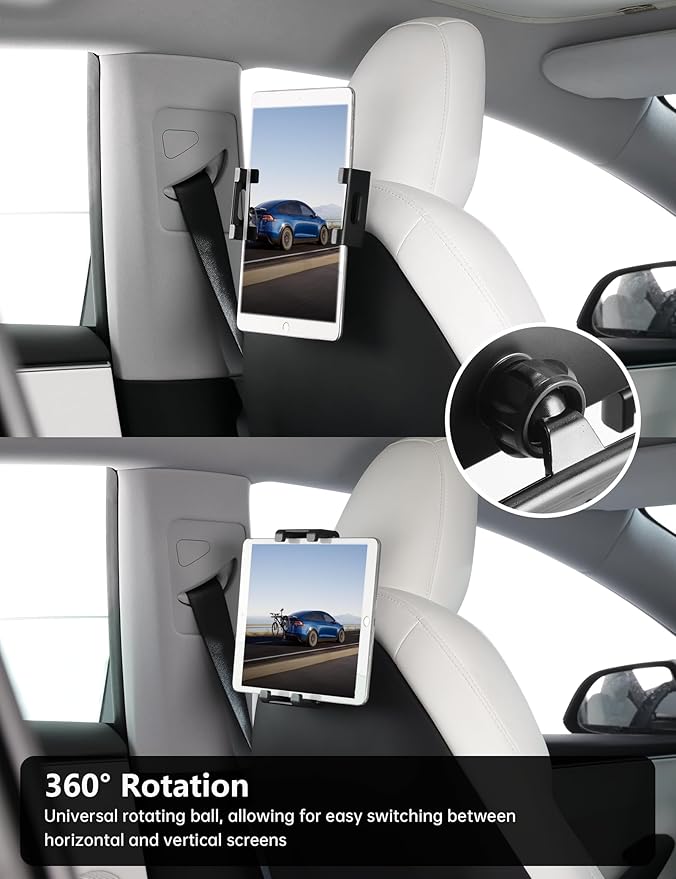 TPARTS Backseat Headrest Tablet Mount Holder for Tesla Model Y & Model 3 All Years (Highland & Juniper Compatible), Fits iPad(Including 12.9" iPad Pro) and Smart Phones Over 4.7"