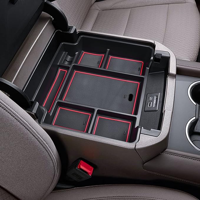 EDBETOS Center Console Organizer Tray for 2021-2026 Chevy Tahoe/Suburban and 21-2024 GMC Yukon Accessories, Fit Standard Console with Charging Socket Only, NOT for Power Sliding Console, Red