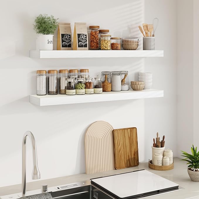 Fun Memories Floating Shelves for Wall, 40Inch Floating Shelves Set of 2, Hanging Shelf with Invisible Brackets, Wood Shelves