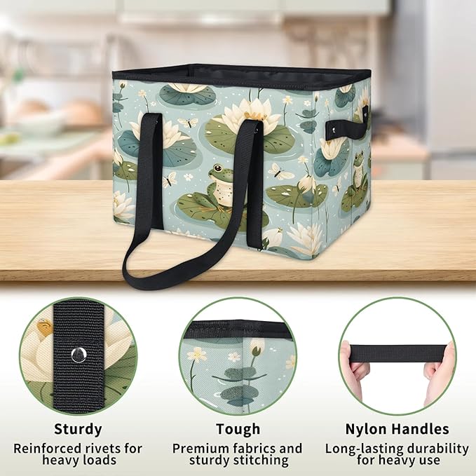 Reusable Grocery Bags Heavy Duty Shopping Bags Foldable Large Tote Bags with Long Handles & Hard Bottom