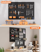 INCLY 6 Pack 12"x12" Black Metal Pegboard Panels, Heavy Duty Pegboard Wall Organizer with Frame, Black Peg Board for Walls, G