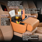 Car Armrest Cushion,5-in-1 Center Console Cover with 2 Storage Bags Cup Holder, Tissue Box Slot, Phone Slot for Sedans, Car Accessories Interior Organizers (Beige)