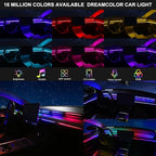 Dreamcolor Acrylic Interior Car LED Strip Light with USB/Type C, RGB 6 in 1 with 187 inches 650 LEDs Strip, Dynamic Chasing Music Sync Neon Ambient Lighting Kits