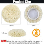 3 PCS Wool Buffing Polishing Pads 3 Inch, Natural Wool Cutting Pads with Hook and Loop Backing Compound & Polishing for Automotive Car Boats Glass Furniture Repair