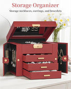 TORIBIO Jewelry Box for Women, Leather Jewelry Organizer with Mirror & Lock, 4-Tier Jewelry Storage Organizer with 3 Drawers 