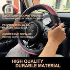 PINCTROT Race Grip Steering Wheel Cover, Anti Slip Silicone Perforated Design with Soft Touch Padding, Enhanced Grip for Sporty Driving 14.5-15 Inch (Racing Pink)