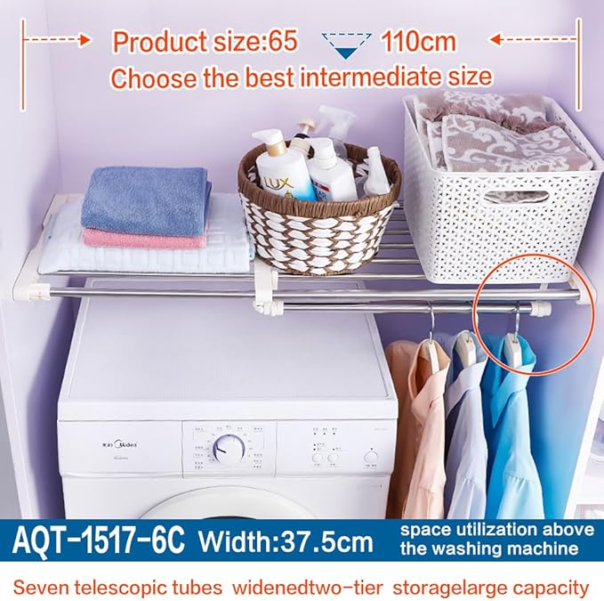 Hershii Closet Tension Shelf Expandable Telescopic Rod Heavy Duty Clothes Hanging Rail Adjustable DIY Storage Organizer Shoe 