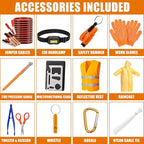 AUTODECO Car Roadside Emergency Kit, Car Safety Kit Portable Car Kits for Emergency with Jumper Cable, Safety Hammer, Orange