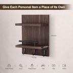 Key Holder Wall Mount, Mail Shelf Decor with 3 Key Hooks, Versatile Wood Wall Organizer for Entryway Hallway (8.2” x 10.6”x 3