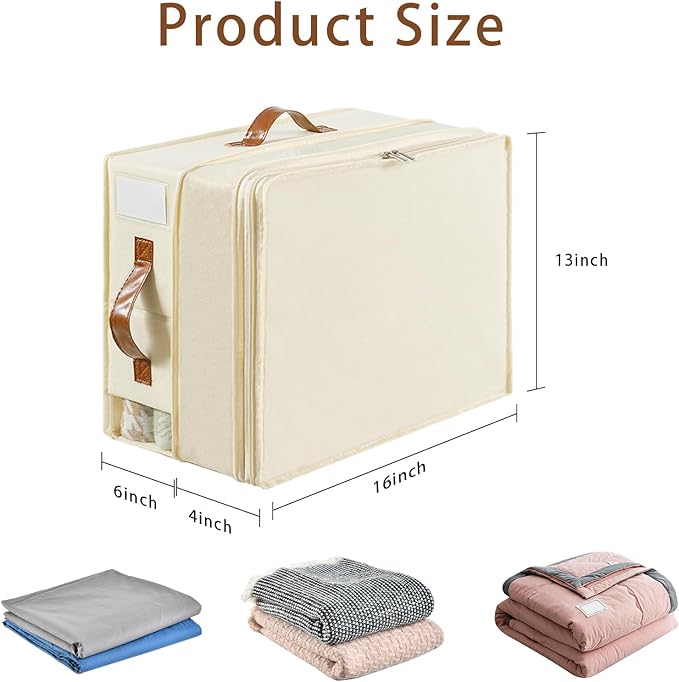 Bed Sheet Organizers and Storage, 4 Pack Linen Closet Organizers with Adjustable Zipper, Foldable Bedding Storage for Queen o