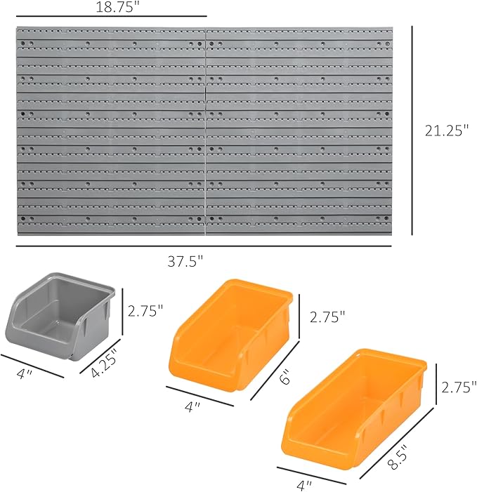 DURHAND Wall Mounted Storage Bins, 44PC Pegboard Tool Organizer Rack Kit Garage Plastic Shop Tool, Orange