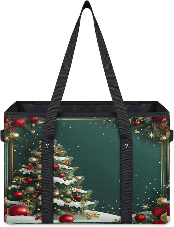 Reusable Grocery Bags Heavy Duty Shopping Bags Foldable Large Tote Bags with Long Handles & Hard Bottom