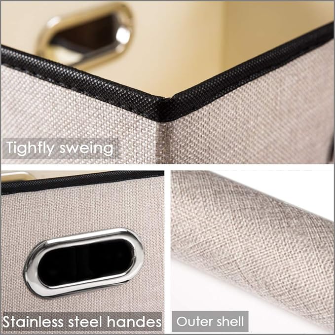 PRANDOM Foldable Storage Bin with Lid [5-Pack] Linen Fabric Decorative Storage Box Organizer Container Basket Cube with Handl