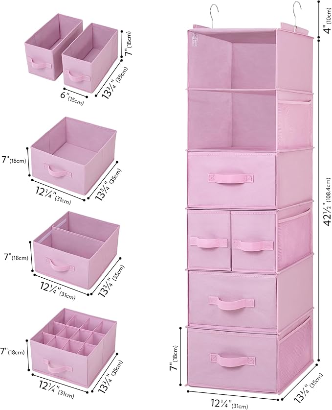 GRANNY SAYS Hanging Closet Organizers and Storage, 6 Shelves Closet Hanging Organizer with 6 Side Pockets, 5 Drawer Storage O