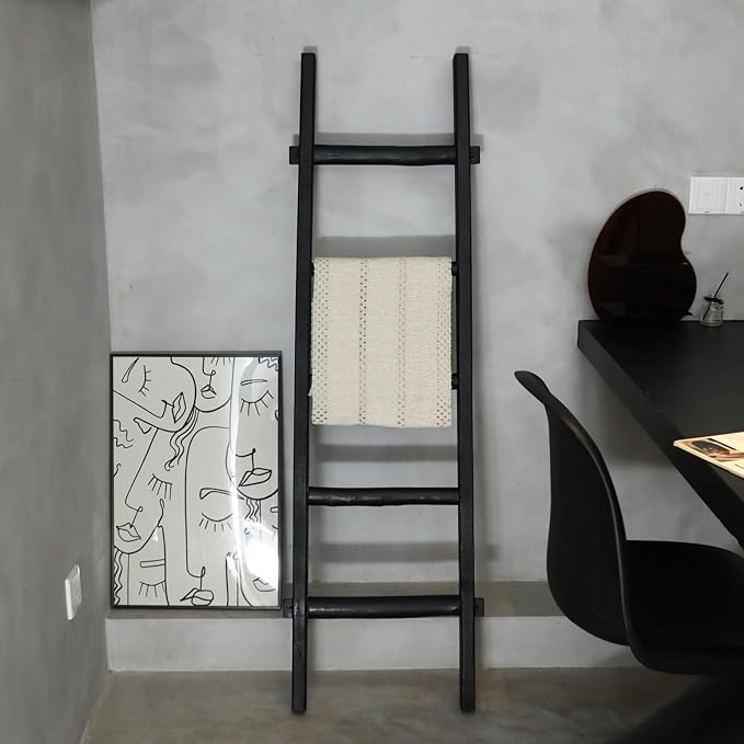 Blanket Ladder Fully Assembled 57in Wooden Ladder Shelf Living Room Bathroom Bedroom Decorative Wall Leaning Farmhouse Quilt 