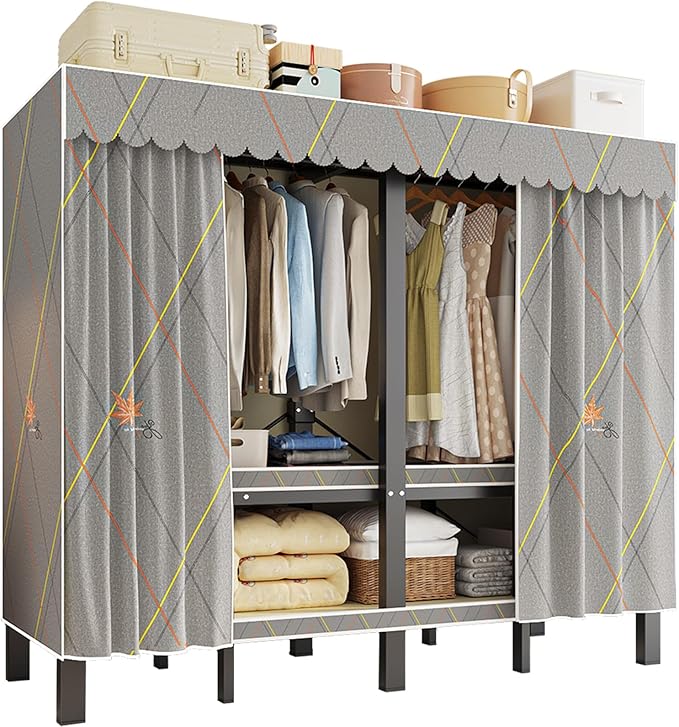 Large Portable Closets for Hanging Clothes | Heavy Duty Clothes Rack with Cover Foldable | Max Load 1000LBS Portable Wardrobe