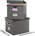 Huolewa File Organizer Boxes with Lids, Collapsible Faux Leather Hanging File Folder Box Organizer with Plastic Slide, Decora