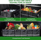 Car Trunk Organizer,115L Heavy Duty Collapsible Trunk Storage, with Insulated Leakproof Cooler Bag Vehicle Cargo Organizer with