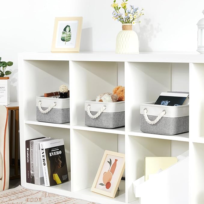 Bidtakay Small Baskets Fabric Storage Baskets for Organizing 3-Pack 12x8x5 Inch Collapsible Storage Bins for Shelves Canvas B
