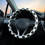 Black and White Race Checkered Steering Wheel Cover Auto Leather Steering Wheel Protector, Anti-Slip, Breathable, Absorbing Sweat, Universal Car Accessories 14.5–15 inch,Fit for Most Car, Trucks, SUV