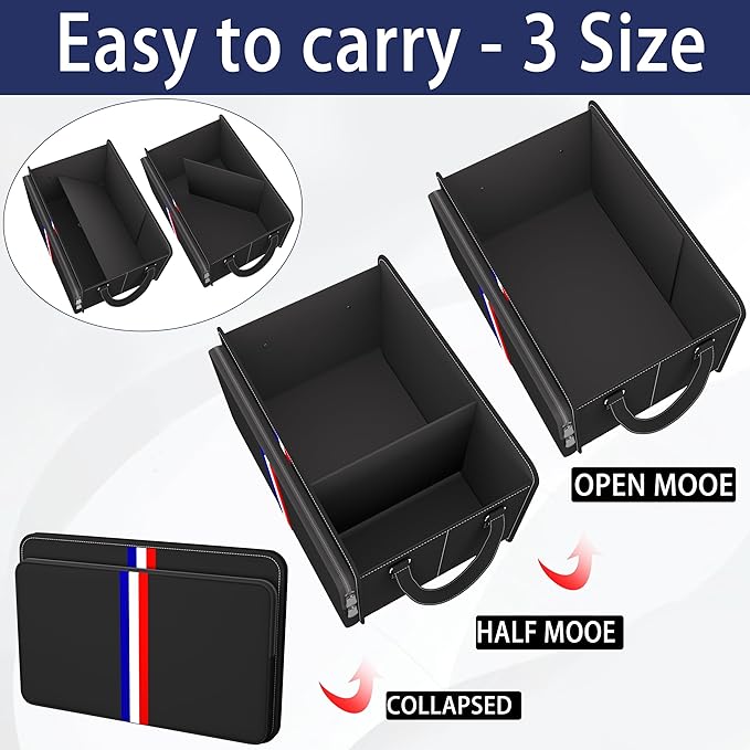 Homeve Trunk Organizer for Car, Waterproof Collapsible 3 Compartments Car Organizer, Foldable Storage for Car Accessories, Too