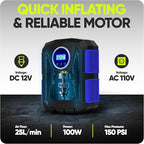 FORTEM Tire Inflator Portable Air Compressor, Air Pump for Car Tires and Bikes, Car Tire Pump w/Auto Shut Off, 150 PSI, 110V AC 12V DC, LED Light, Carrying Case, for Men, Women
