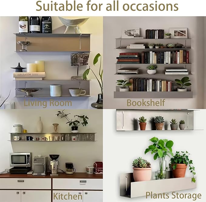 Stainless Steel Floating Shelf Picture Ledge, 23.6 Inch Wall Mounted Display Shelf with Back Guard, Heavy Duty Bathroom & Kit