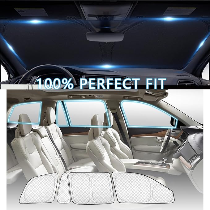 KMF 10pcs Thicken Sun Shades for Volvo XC90 2016-2025 Accessories, Full Car Window Covers Sunshade for Windshield Side Rear, UV Block and Blackout Protect Privacy for Car Camping