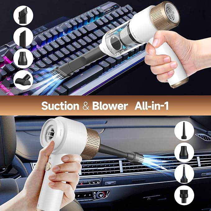 Car Vacuum Cleaner, 16000PA Mini Car Vacuum Cordless Powerful, 7 in 1 Portable Handheld Vacuum Cordless with LED Light, Dual 