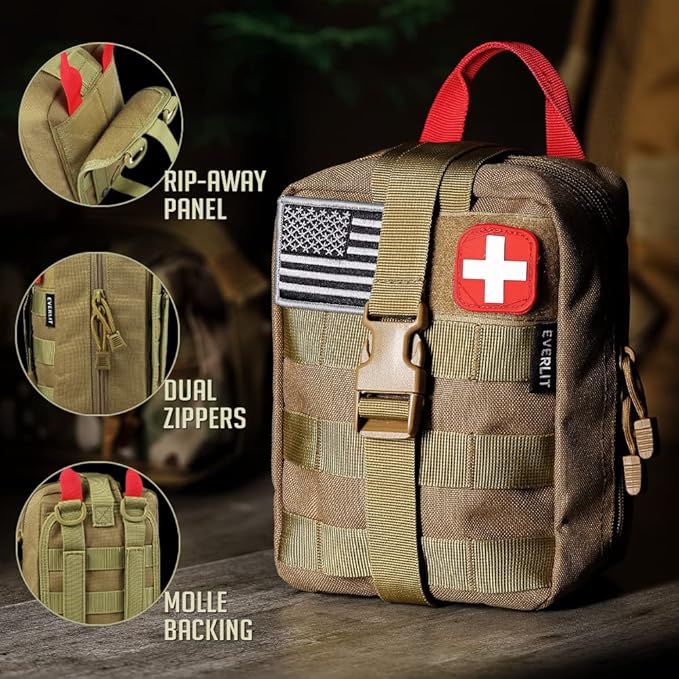 EVERLIT 250 Pieces Survival First Aid Kit IFAK EMT Molle Pouch Survival Kit Outdoor Gear Emergency Kits Trauma Bag for Campin
