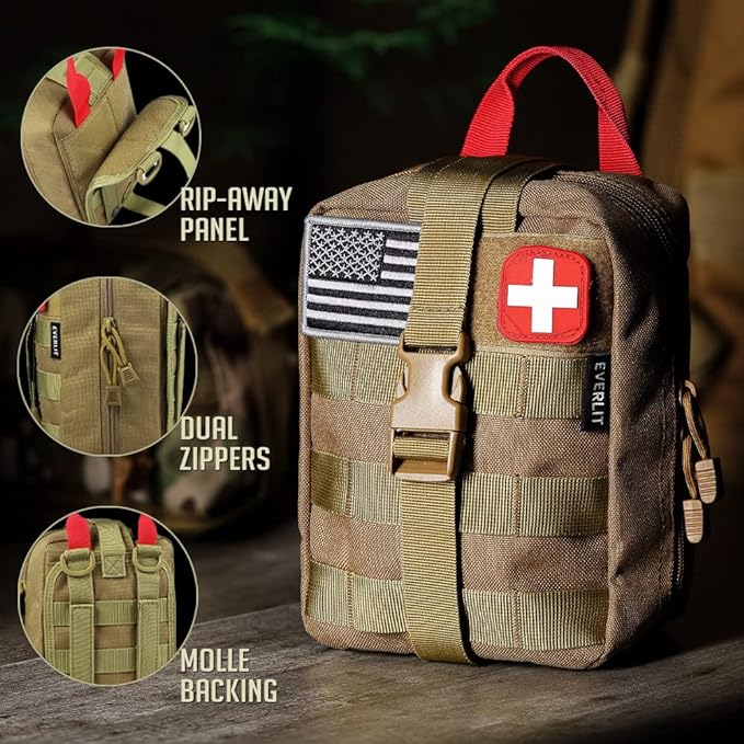 EVERLIT 250 Pieces Survival First Aid Kit IFAK EMT Molle Pouch Survival Kit Outdoor Gear Emergency Kits Trauma Bag for Campin